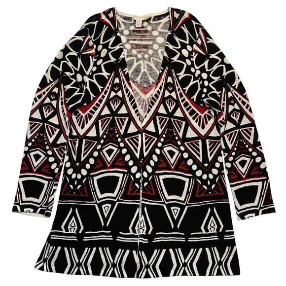 Chico's Sweaters - Chico's Geometric Tribal Print Open Front Linen Blend Cardigan Sweater Size L